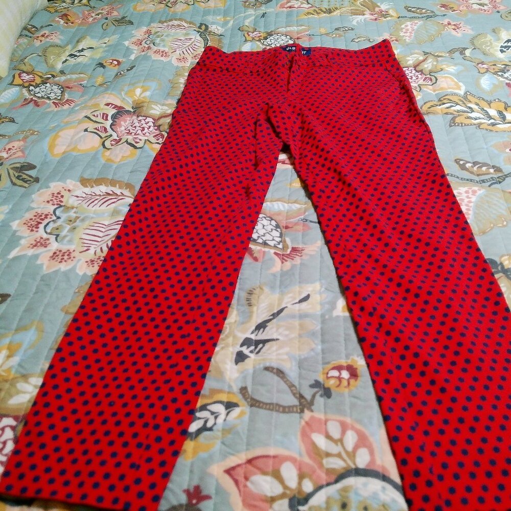 Old Navy Red Skinny Pants with Navy Polka Dots
